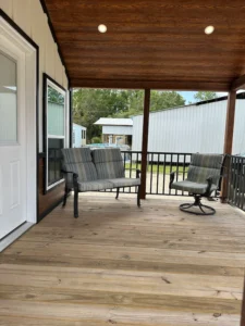 furnitures in porch area of a park model home