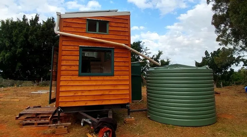rain water harvesting setup in a tiny home