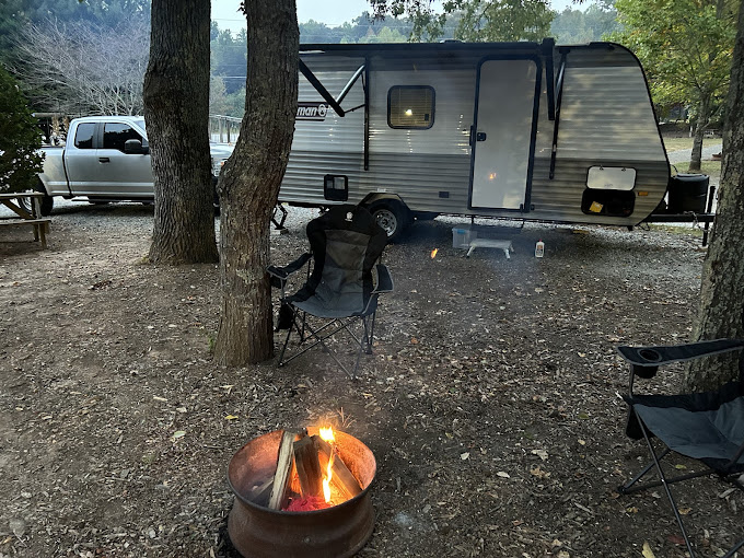camping setup near an RV at Yonah Mountain campground